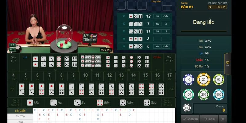 Giao diện đặt cược trong game tài xỉu tại AE Sexy